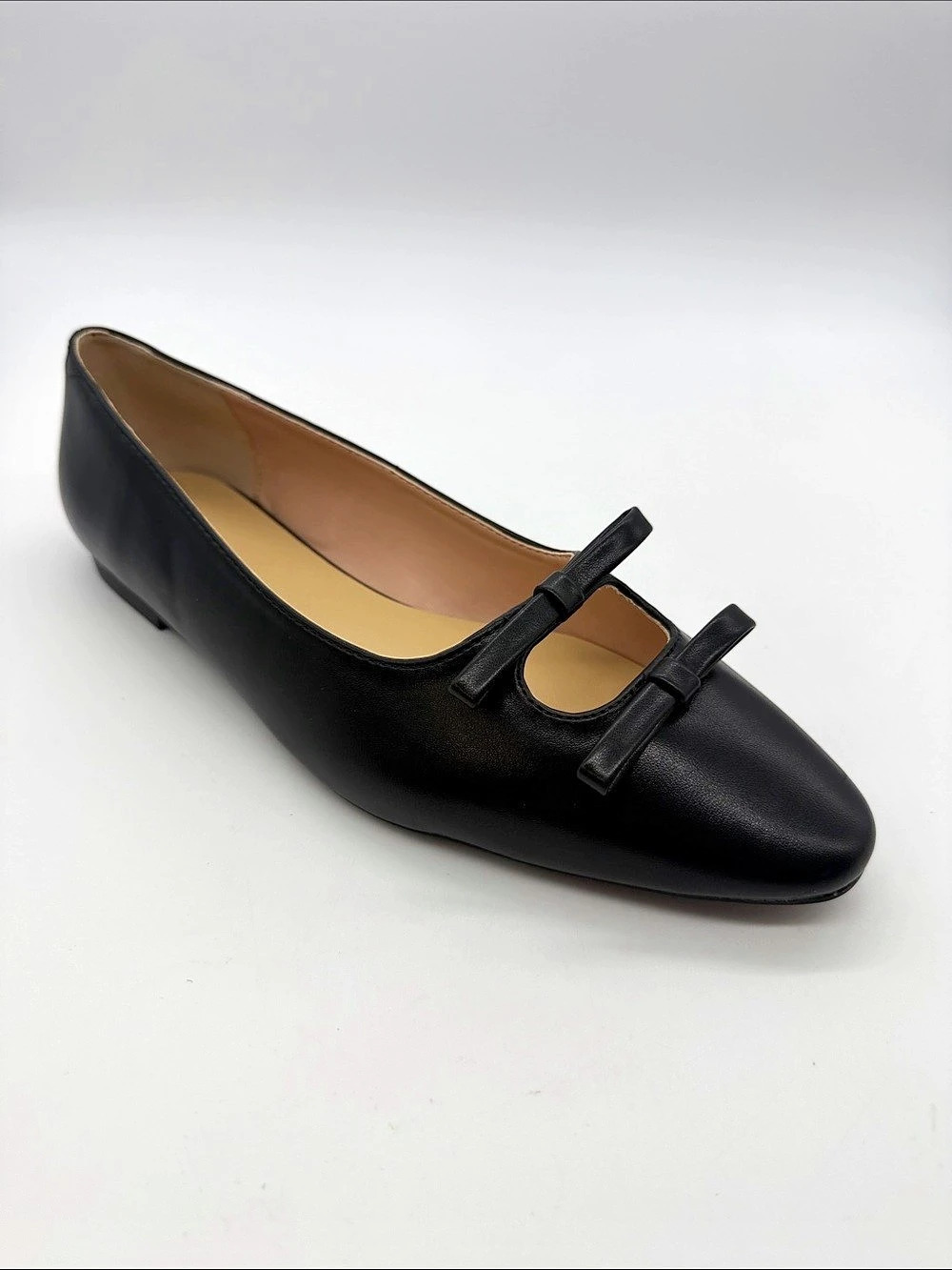 C.Paravano Double Bow Ties Cutout Ballet Flats (Emma) ) Black Bow Ballet Flats.